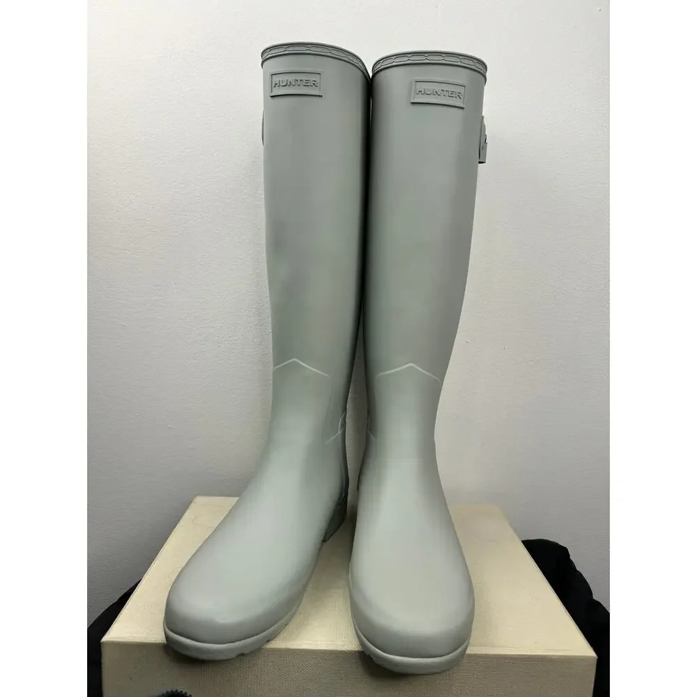 HUNTER Original Tall Refined Matte Gray Blue Rain Boot WFT1071RMA Womens 8 NEW